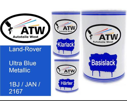 Land-Rover, Ultra Blue Metallic, 1BJ / JAN / 2167: 500ml Lackdose + 500ml Klarlack + 250ml Härter - Set, von ATW Autoteile West.
